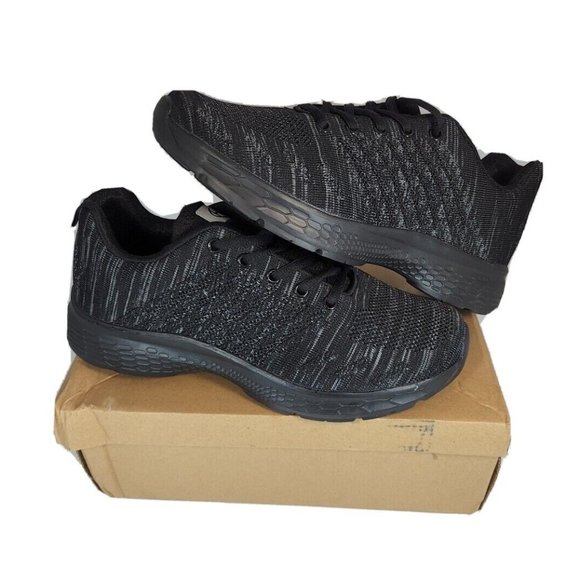 Hawkwell Shoes - Hawkwell Women's Breathable Knit Walking Running Sneakers in Black grey US SZ 8